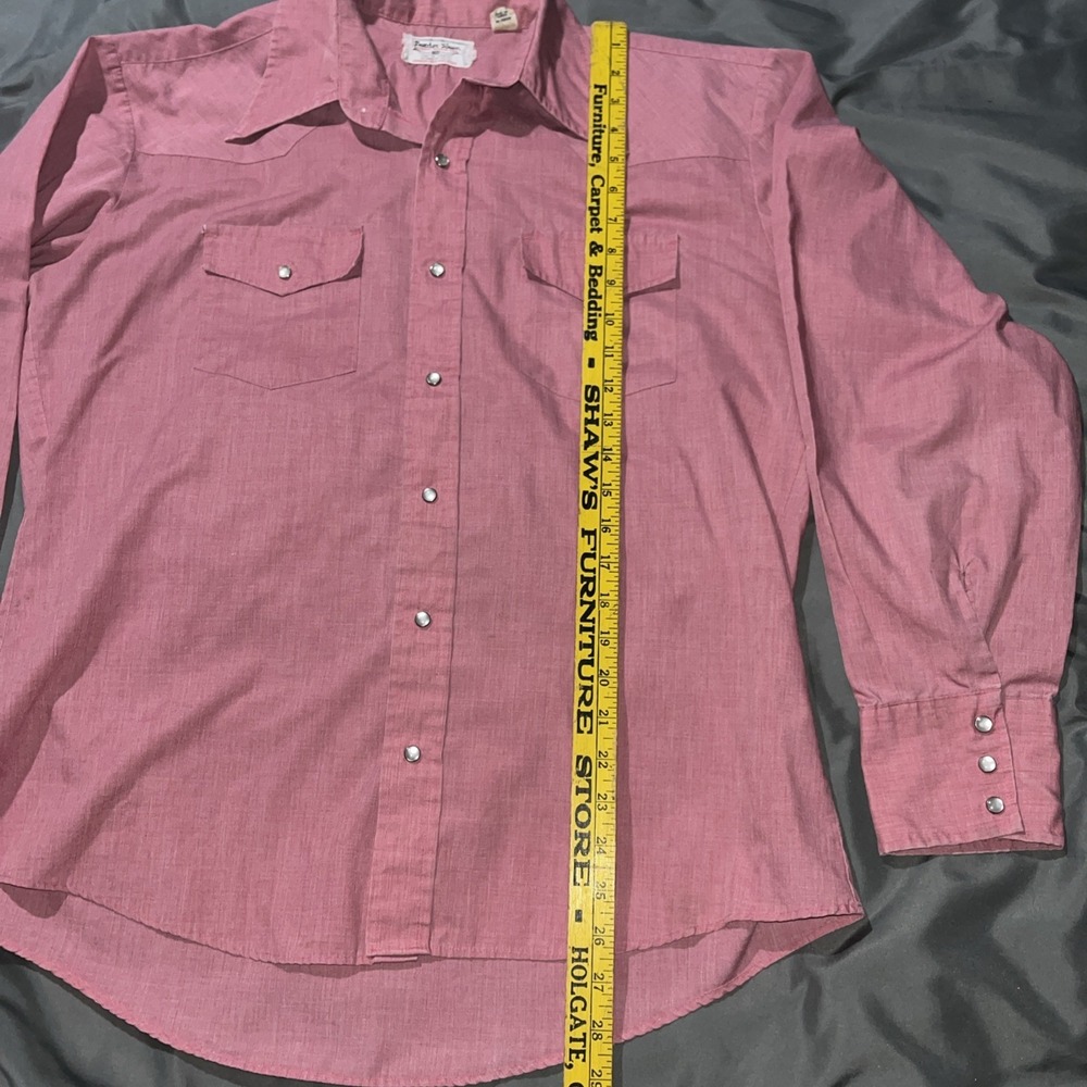 Vintage Border Town Western Wear Pearl Snap Button Up Shirt Long Tail Form Fit - Picture 7 of 10